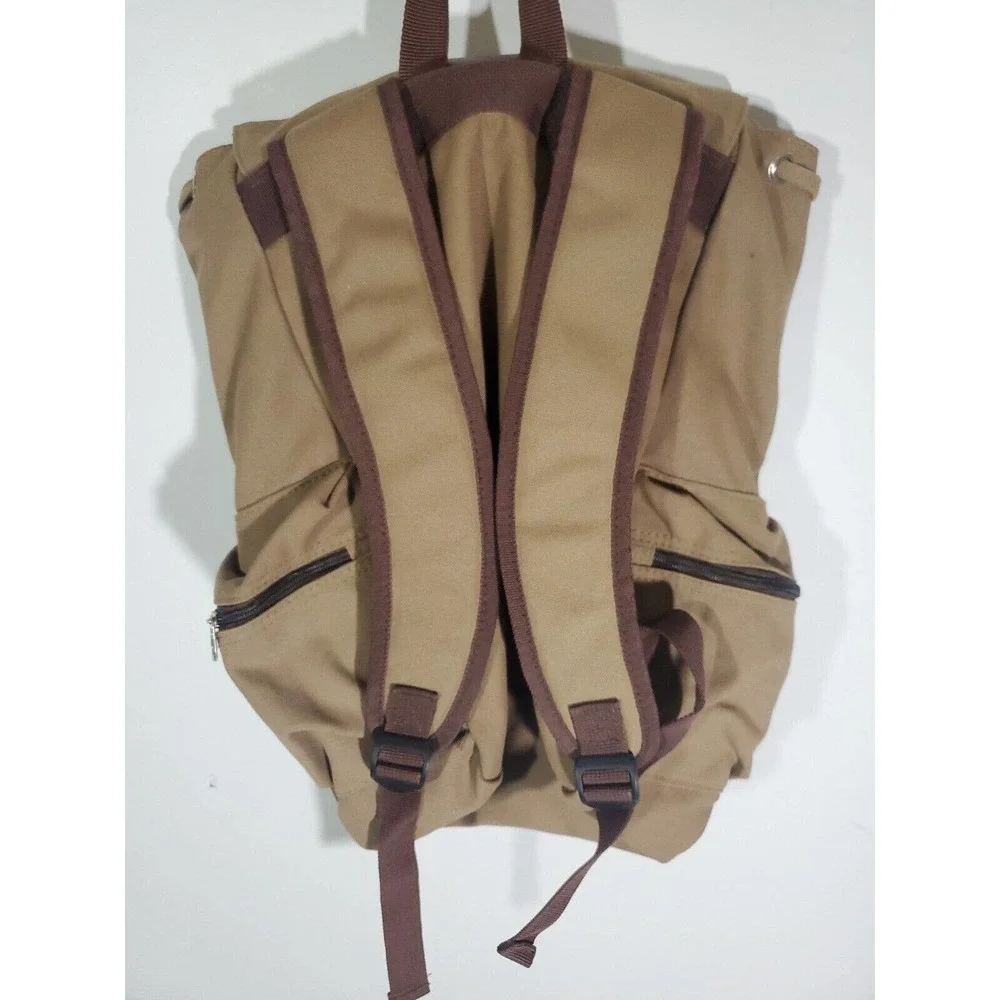 Bella Russo Canvas Backpack Rucksack Bookbag Brown Tan 16"x 18" Zip Snap Close - Picture 4 of 7